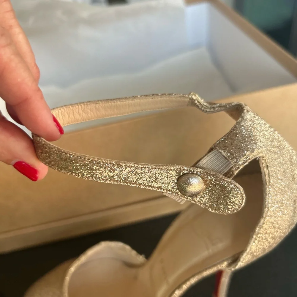 Christian Louboutin Paris Gold Glitter Strap Heels. 5” heals size 39 (9 US) - Picture 6 of 16